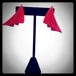 Fire Engine Red Pleated Ribbon Or Fabric Earrings